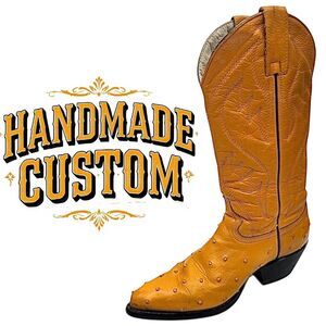 Custom Handmade Full Quill Ostrich Vamp Cowboy Boots Women’s Size 8 Cognac Tan
